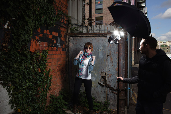 This shot shows the set up for the picture above. Chris Jarvis, the workshop assistant for the day was holding the stand. When there is over £1000 of equipment on a stand with an umbrella to act as a kite, I leave nothing to chance.