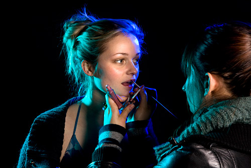 Next it was time to get the gells onto the lights. (3 lights here)