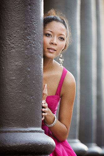 A simple natural light shot that relies on repeating pattern and being taken on a long lens into the light.