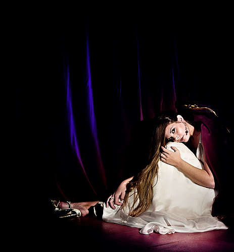 Lit using a 300w Satchler tungsten light. Chris I wanted a stage like shot. Changed the drapes from red to purple with Hue shift in PP