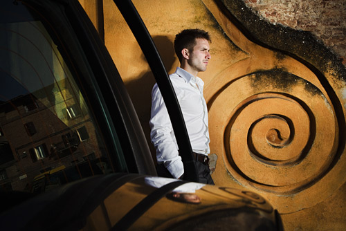 I used the same Lastolite 80cm brolly here and threw in a car reflection for good measure. ISO 200, 1/200th at f/11 