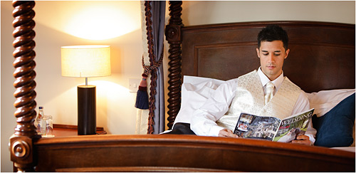 Next I showed telling a story from different angles to build a more intersting sequence. I suggested this type of pose could be used for the groom reading through his speach for the last time. Composition and lighting balance are key elements in this kind of environment. It's so easy to end up with heavy contrasty light that is more funerial than wedding.