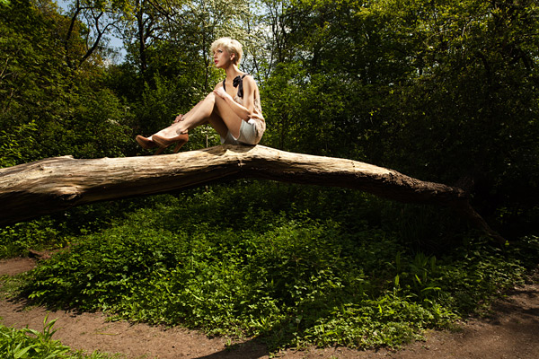Katy_McGee_17 17. A fallen tree crosses the path to the rock face. Katy is very agile and has a head for heights :)