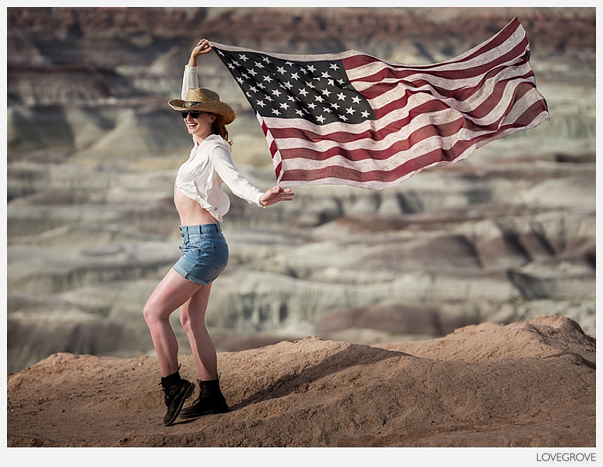 Claire Rammelkamp holding the USA flag on the 2017 wild west adventure